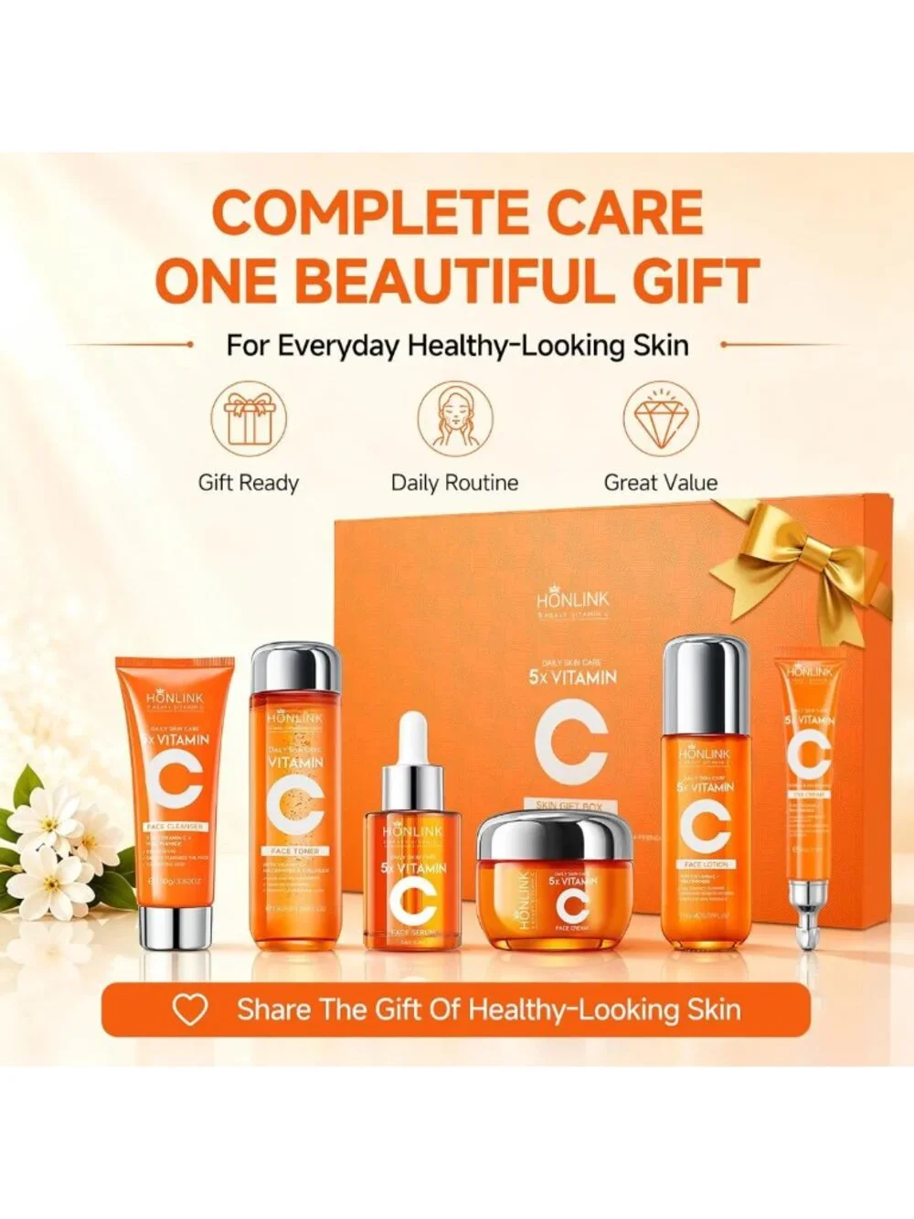 6-Piece Vitamin C & Niacinamide Skincare Set for Daily Facial Care Routine